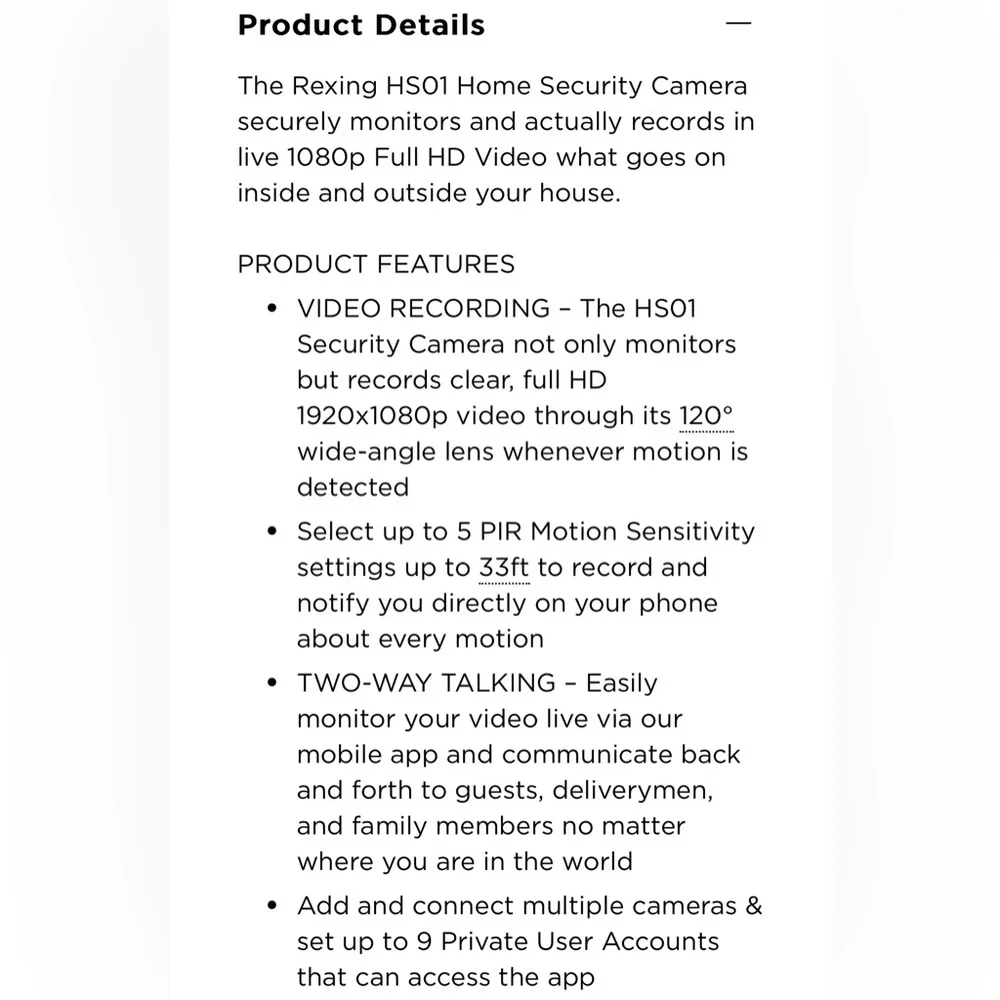 Rexing HS01 Smart Home security camera with solar panel. New with tags.